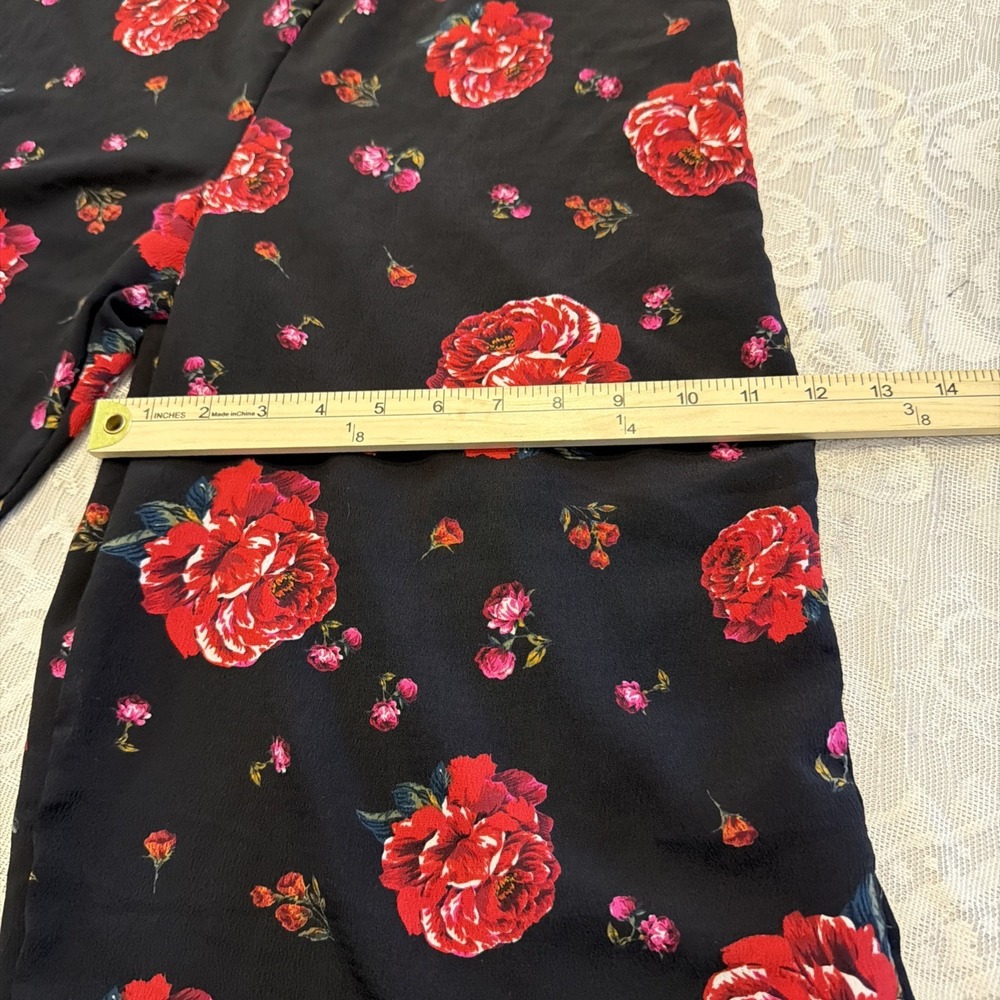 Rose Capri Romper Black Red Roses Off Shoulder Whimsigoth 50's Vibe Croquette S - Picture 9 of 10